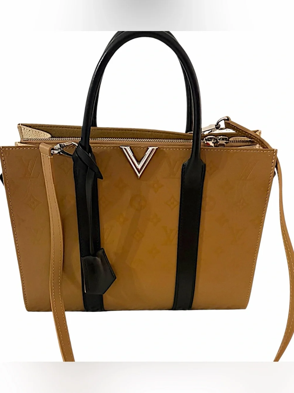 Louis Vuitton Brown & Black Vernis Satchel with V Hardware